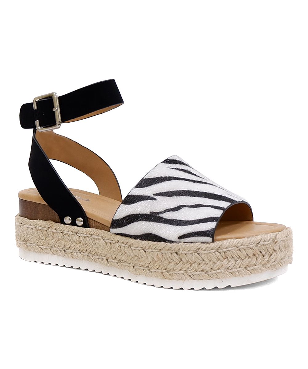 SODA Women's Sandals ZEBRA - Black & White Zebra Topic Wedge - Women | Zulily