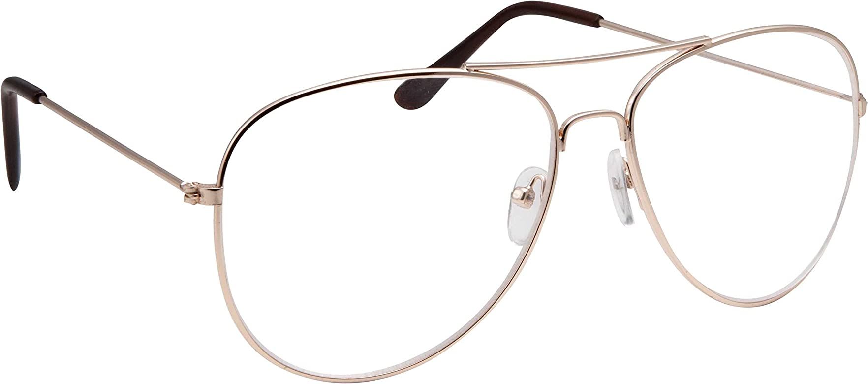 grinderPUNCH New Non-Prescription Premium Aviator Clear Lens Glasses Gold | Amazon (US)