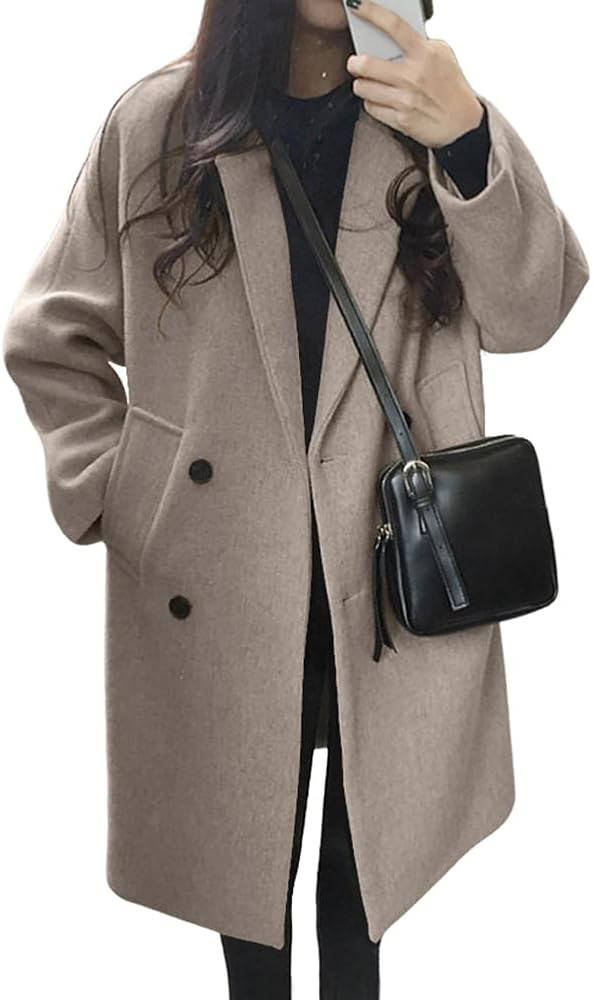 chouyatou Women's Casual Notch Lapel Double Breasted Warm Pea Coat Overcoat | Amazon (US)