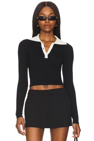 ALL THE WAYS Helena Polo Sweater in Black & White from Revolve.com | Revolve Clothing (Global)