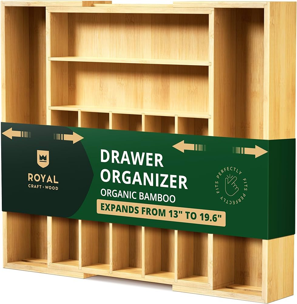 Luxury Bamboo Kitchen Drawer Organizer - Silverware Organizer - Utensil Holder and Cutlery Tray w... | Amazon (US)