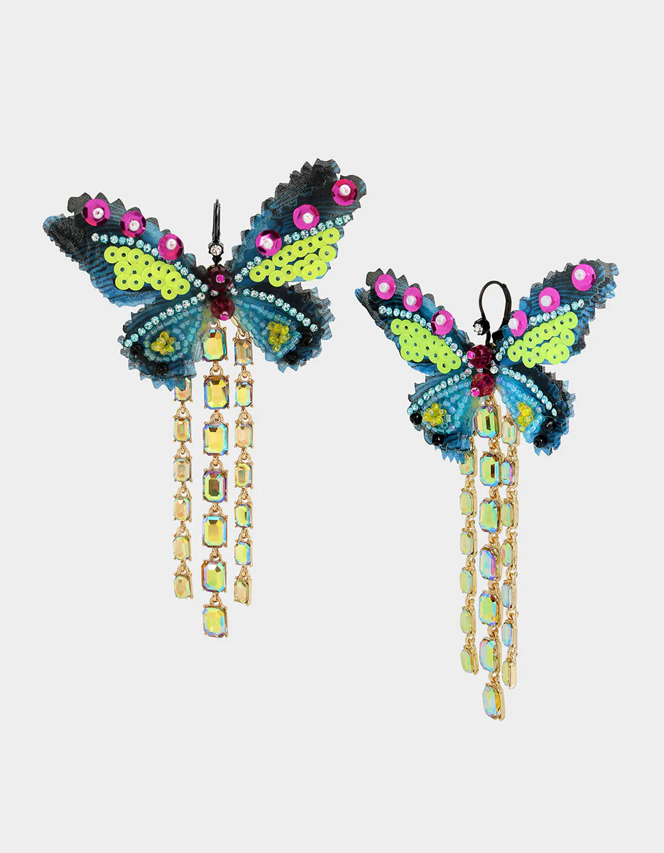BETSEYS BUTTERFLY CHANDELIER EARRINGS MULTI | Betsey Johnson