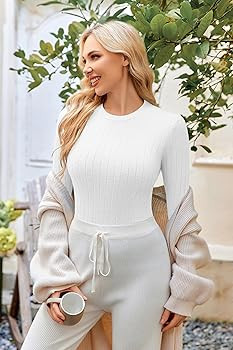 Ekouaer Womens Long Sleeve Ribbed Shirts Trendy Fitted Tops Thermal Under Scrub Crew Neck Soft Fl... | Amazon (US)