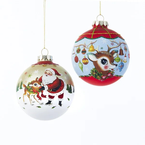 Pack of 6 Festive Retro-Style Santa Claus and Reindeer Glass Christmas Ball Ornaments 3.5" (90mm)... | Walmart (US)