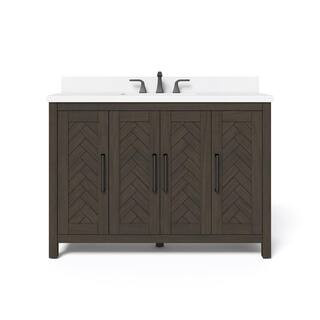 Leary 48 in. W x 34.5 in. H Bath Vanity in Dark Brown with Engineered Stone Vanity Top in White w... | The Home Depot