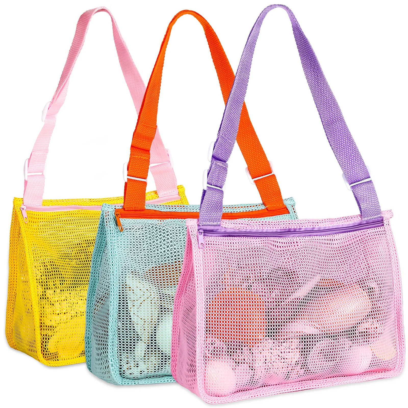 3 Pack Sea Shell Bags, Kids Mesh Beach Bag for Ages 3-10, Vacation Beach Essentials for Kids | Walmart (US)