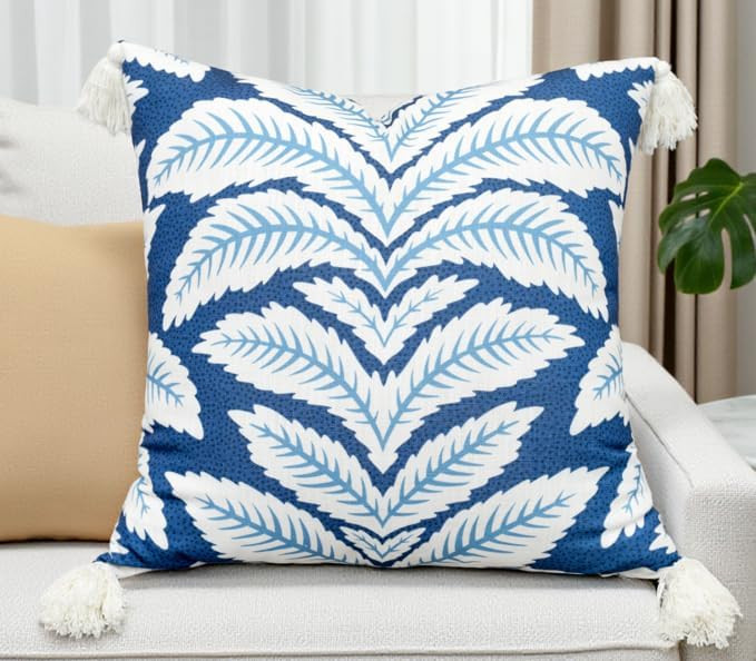 Rudransha Blue Tropical Botanical Print Decorative Pillow Cover - 20x20 Square Cotton Blend Cushi... | Amazon (US)