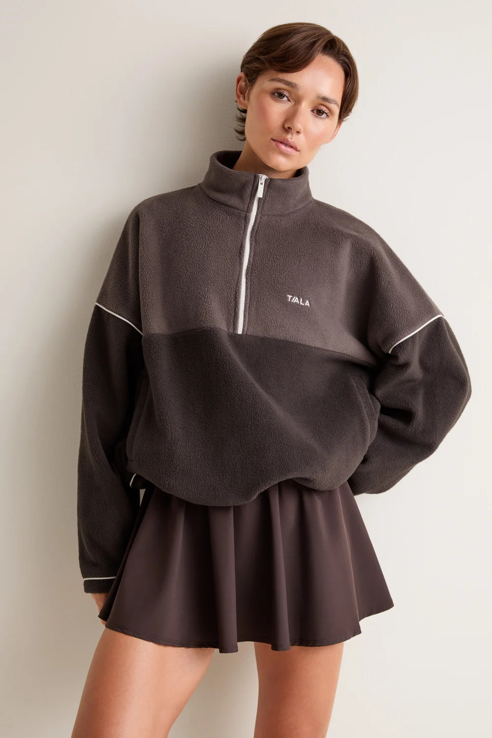1/4 Zip Fleece Jacket - Mocha Brown / Americano | TALA (UK)