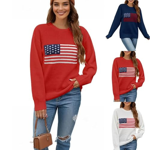 Usa Sweater,Fourth+Of+July+Deals 4Th Of July Accessories Patriotic Shirts For Women Red White And Blue Dress American Flag Sweater Outfit Usa Tank Tops For Women,Red Small | Amazon (US)