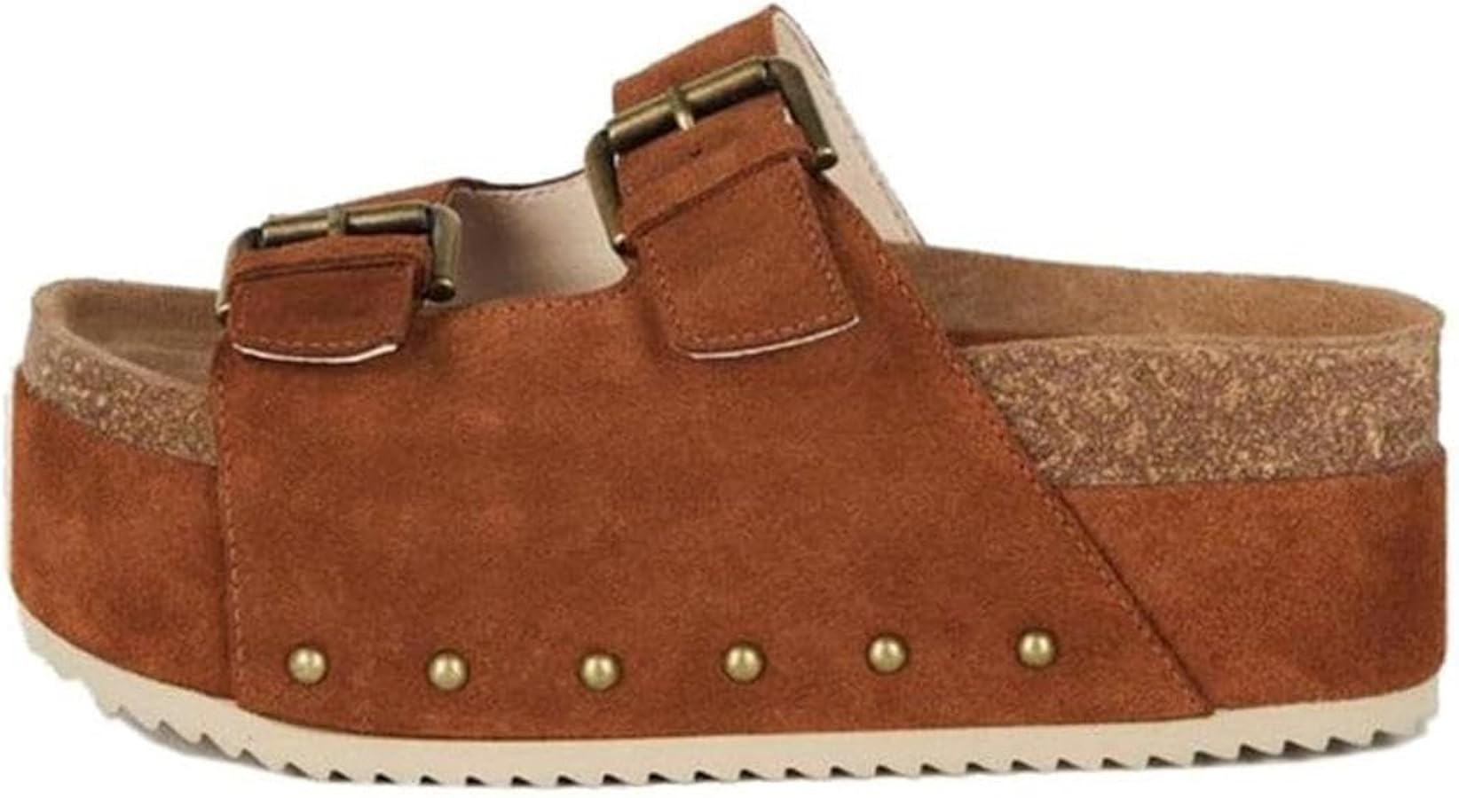 Women's Cork Flatform Sandals Dual Buckled Band Suede Clogs Platform Slip On Sandals | Amazon (US)