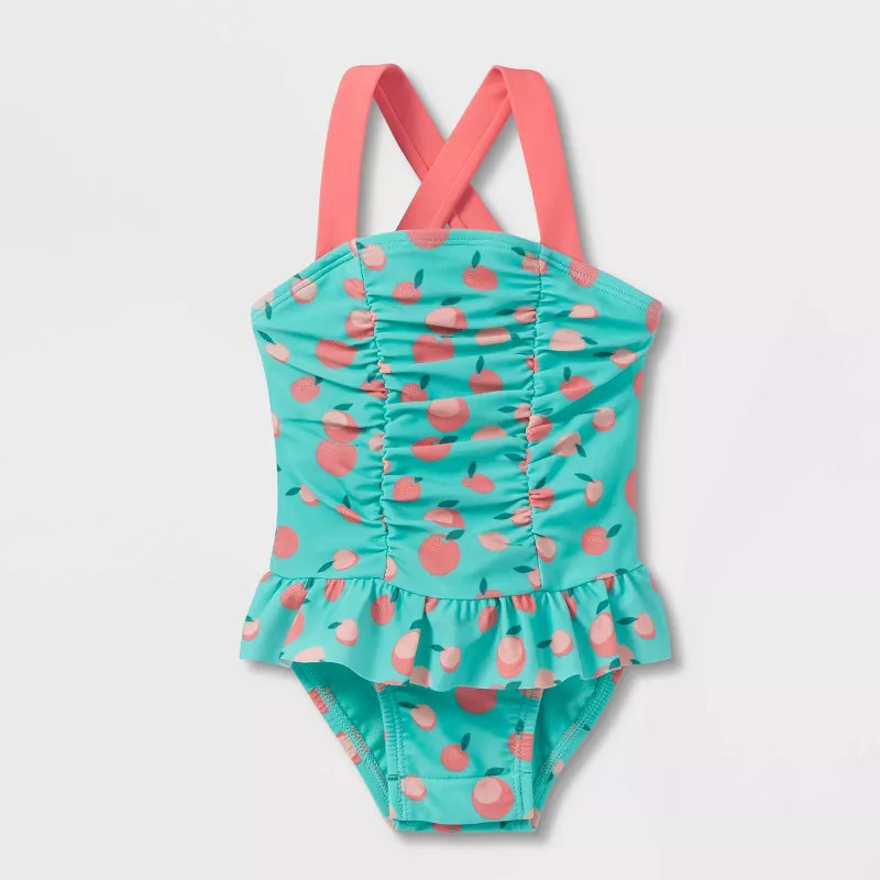 Baby Girls' Fruit Print One Piece Swimsuit - Cat & Jack™ Peach Orange | Target