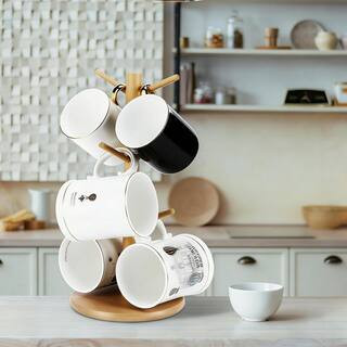 Bamboo Mug Hook with 6 Hooks, Decorative and Non-Slip for Kitchen, Counter and Coffee Mug Tree Cup Storage (1-Pack) | The Home Depot