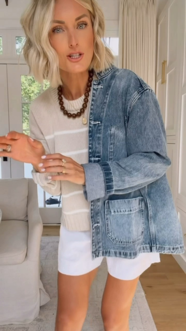 This denim jacket from @quince is SO good! This is such a great layer to have going into the fall! I would highly recommend this for teachers too! Love the fit of it! Wearing XS in jacket and S in the sweater and shorts! #quincepartner

Loverly Grey, quince, pre fall outfit, denim jacket, closet staples, striped sweater, linen shorts, mules 

 

#LTKSeasonal