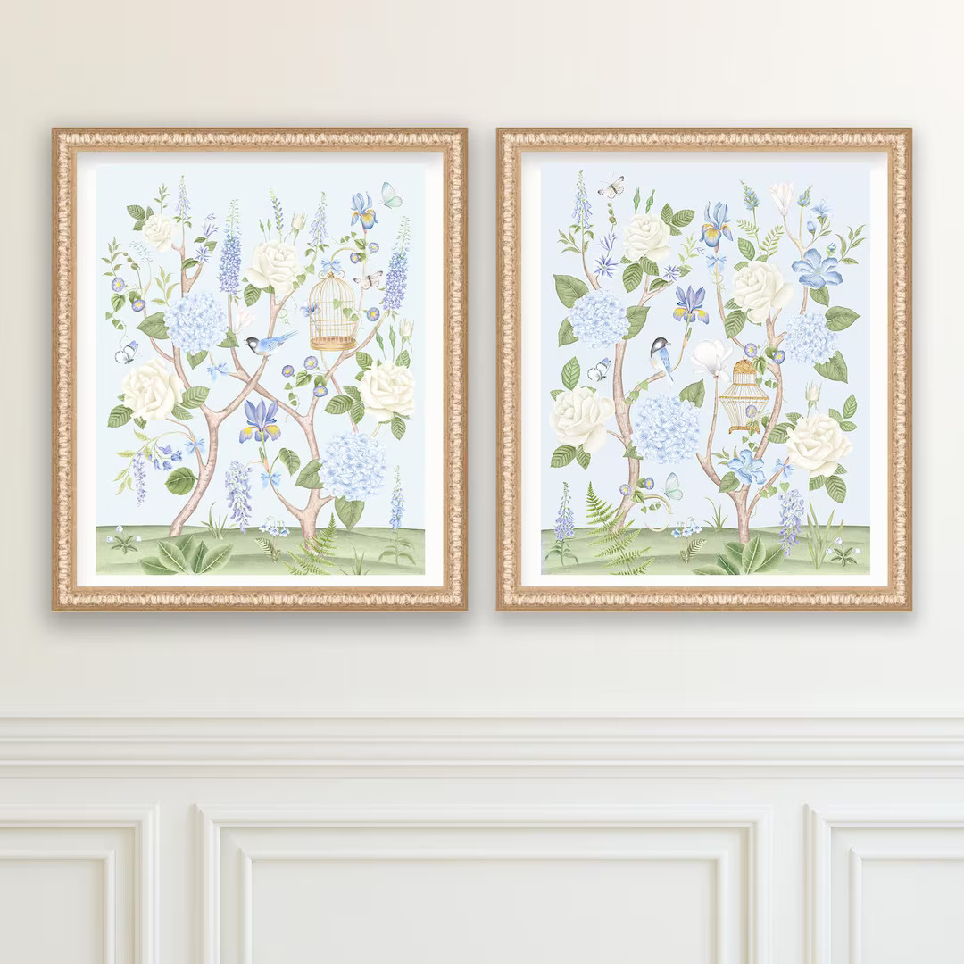 Chinoiserie Art Prints: Hydrangea & Birds Nursery Decor (set of 2) - Etsy | Etsy (US)