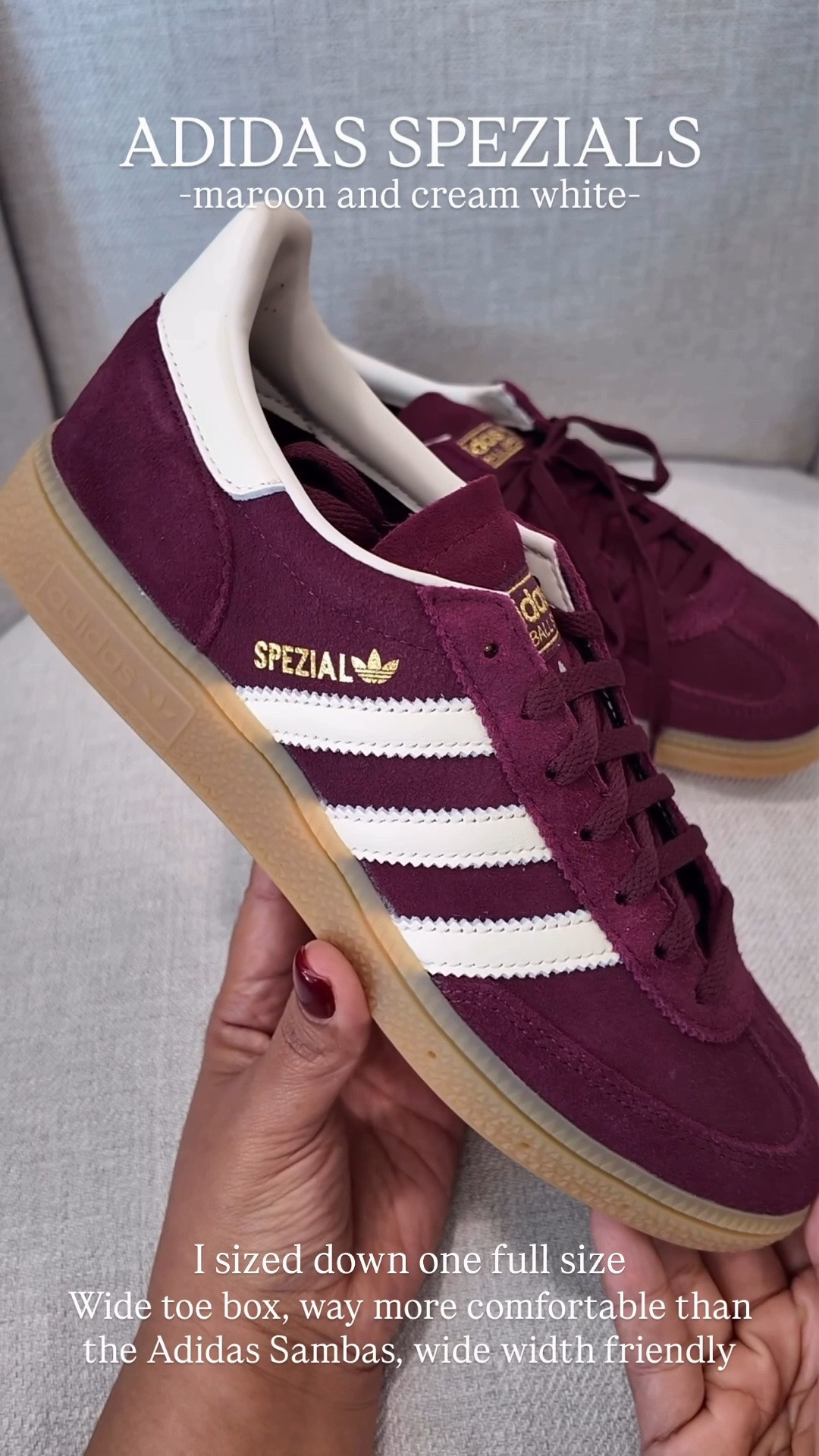 I love the @adidas Spezials. They are much more comfortable than the Samba. They do run big so I would size down a whole size. 

Casual sneaker, adidas, maroon sneaker, maroon adidas, samba, Smiles and Pearls

#LTKActive #LTKOver40 #LTKTravel