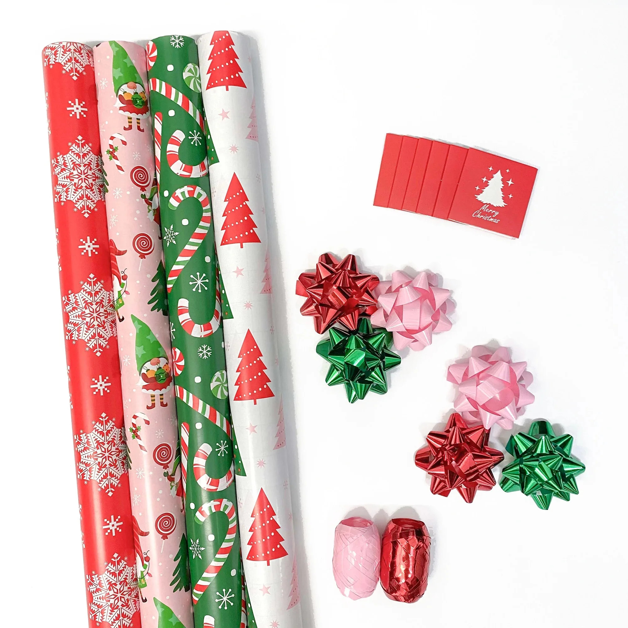 30 x 10' Holiday Giftwrap Ensemble w/ Star Bow Tags (4-pack) | Gnome Pink | Walmart (US)