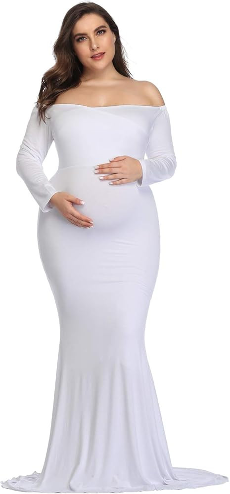 Maternity Long Dress Ruffles Elegant Maxi Photography Dress Stretchy Slim Gowns for Photoshoot | Amazon (US)