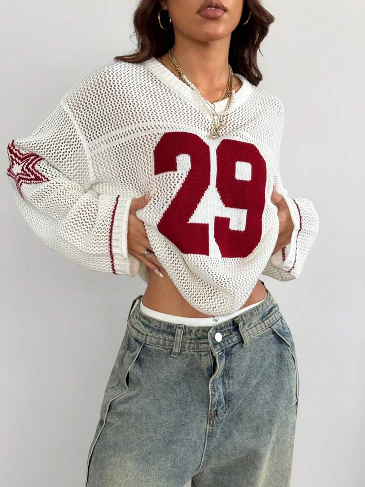 Coolane Women's & Men's Couple Same Style Knit Striped & Number Printed Oversized Jersey Cover Up... | SHEIN