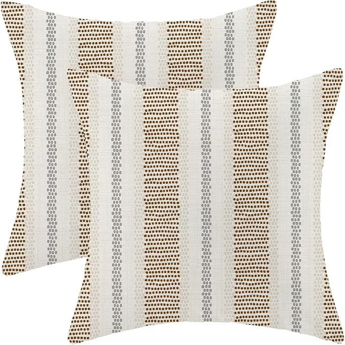 Amazon.com: AEIOAE Brown Grey Gray Outdoor Pillow Covers 18 x 18 Inch, Beige Polka Dots Stripe De... | Amazon (US)