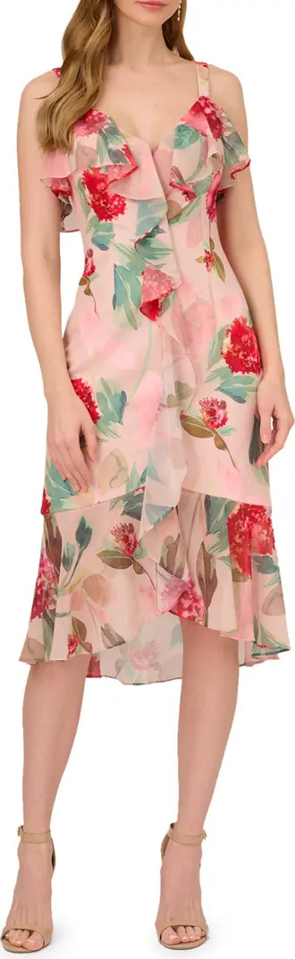 Adrianna Papell Floral Print Ruffle Chiffon Midi Dress | Nordstrom | Nordstrom