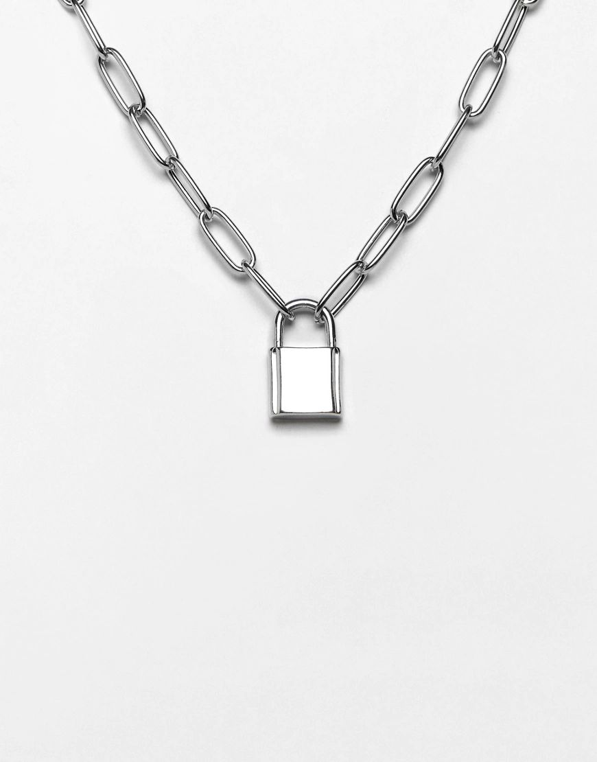 ASOS DESIGN necklace with hardware chain and padlock in silver | ASOS (Global)