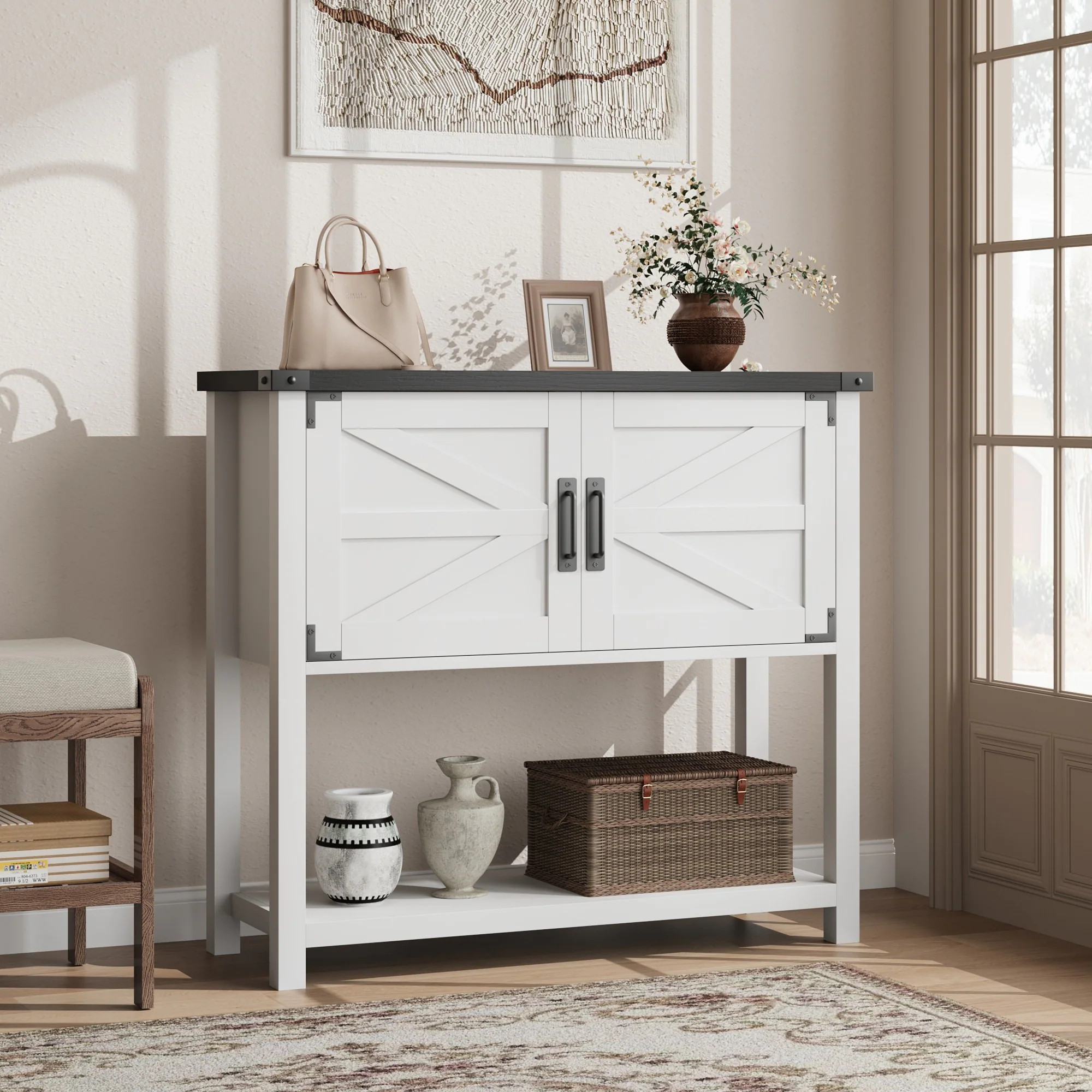 Farmhouse Entryway Table with 2-Door Storage Cabinet | Bed Bath & Beyond