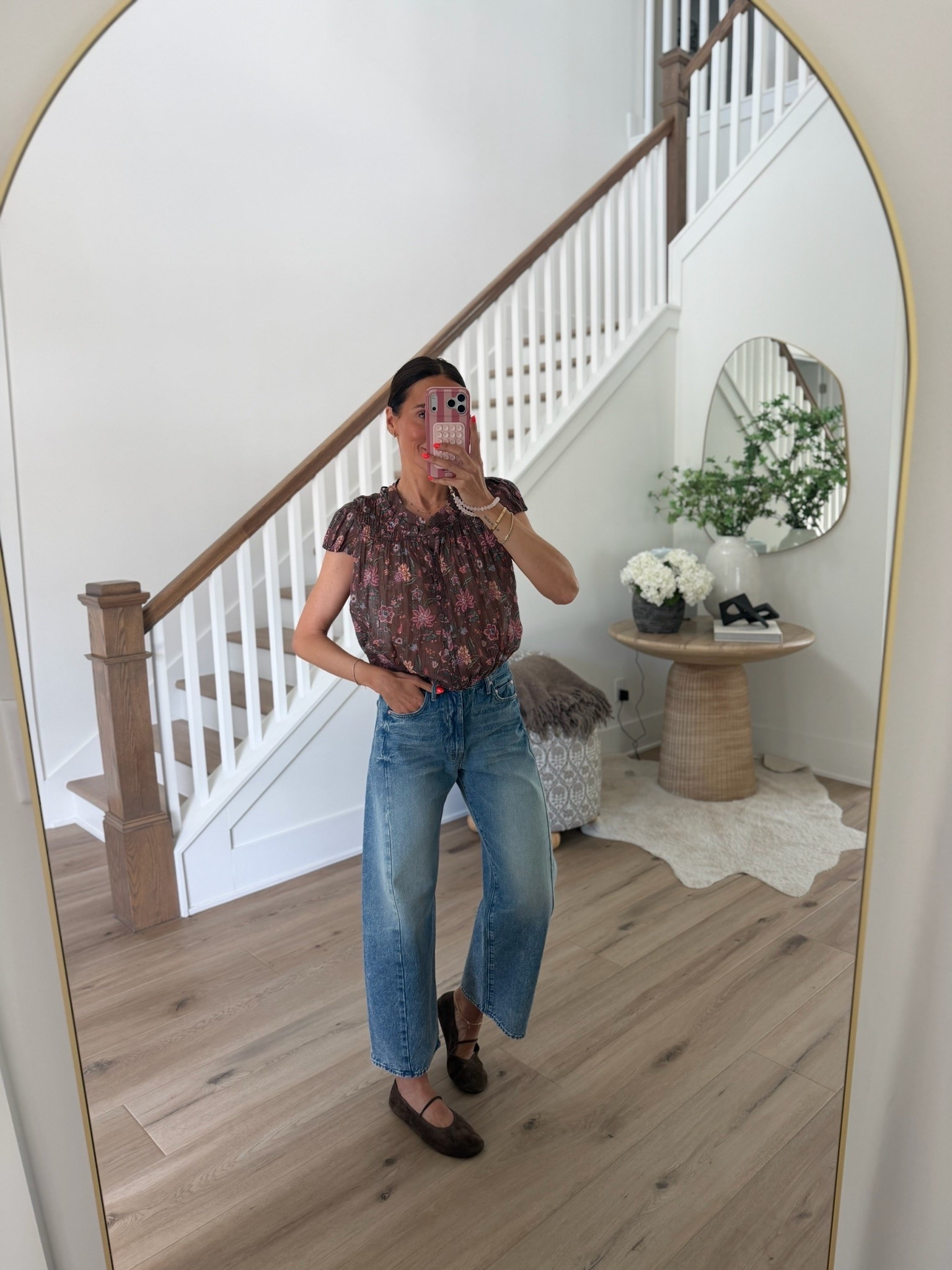 This blouse has the prettiest mix of moody florals and softer pink tones, which makes it perfect for wearing now and into fall. I love the gathered neckline and slightly airy shape tucked into relaxed denim with brown flats.

XS top, 25 jeans

floral blouse, fall blouse, moody floral top, relaxed denim, brown flats, transitional outfit, early fall style, casual fall outfit, feminine top, women’s fashion, annabrstyle

#LTKootd #LTKTravel #LTKOver40