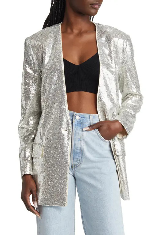 Open Edit Sequin Blazer in Beige- Silver at Nordstrom, Size Small | Nordstrom