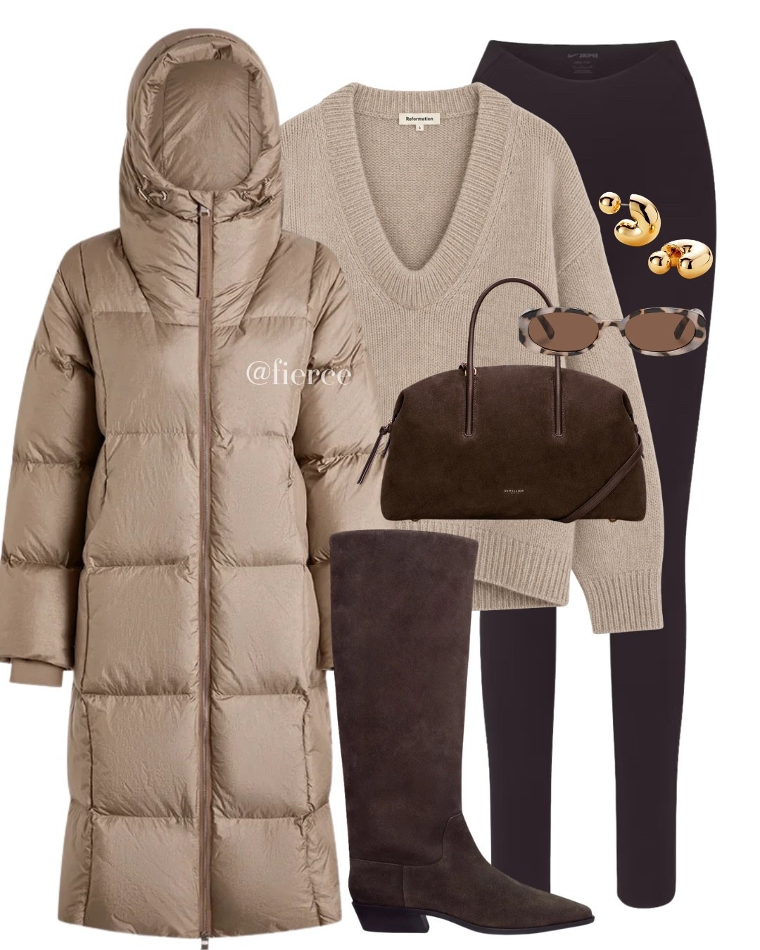 Taupe beige puffer jacket chocolate brown leggings suede boots cream v-neck sweater jumper

#LTKuk #LTKautumn #LTKeurope