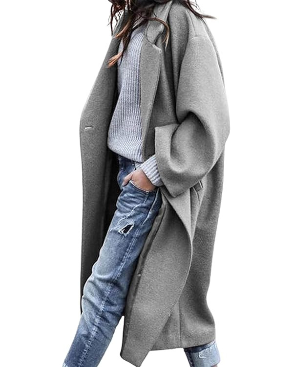 UANEO Women's Wool Blend Coat Oversized Double Breasted Long Trench Overcoat Winter | Amazon (US)