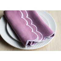 Lilac Linen Napkins With Scalloped Edges - Set Of 2 | White Trim 18x18'' Size Wedding Table Decor Dining Linens Farmhouse Style | Etsy (US)