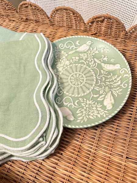 50% off Sage green bird plates 
Scalloped napkins 

#LTKHome #LTKFindsUnder50 #LTKSaleAlert