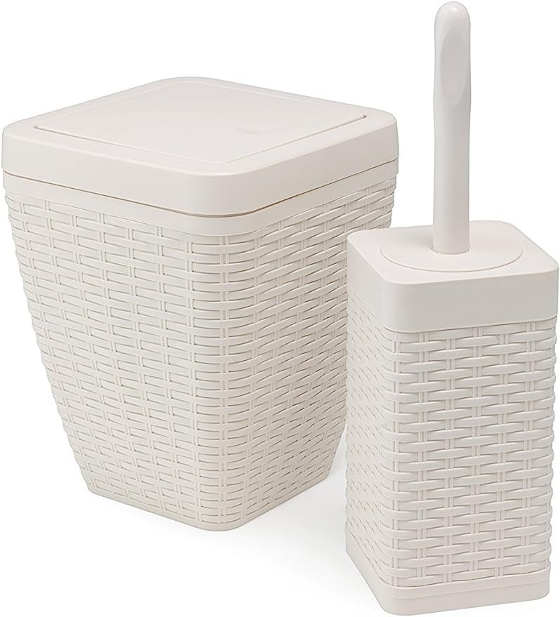 Addis Faux Rattan Square Bathroom Set Includes Swing bin & Toilet Brush, Calico Linen | Amazon (UK)