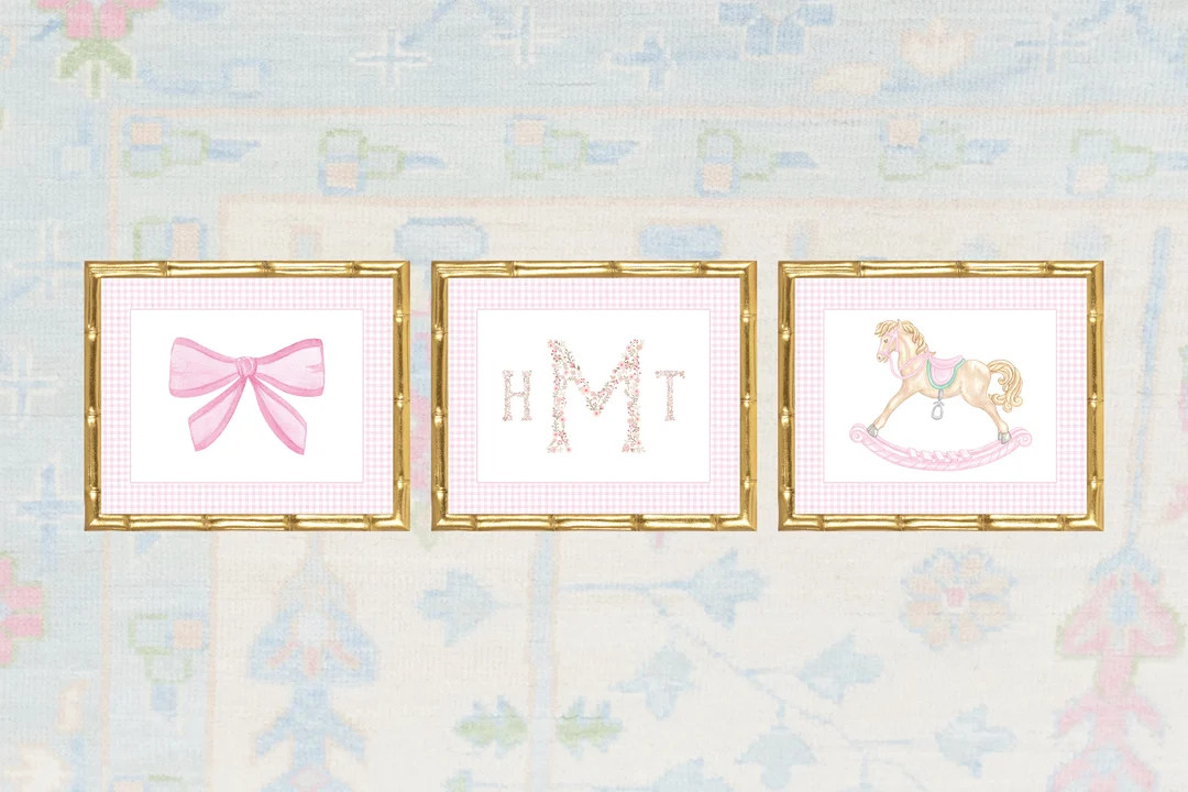 Watercolor Girl Nursery Art Print / Grandmillennial Nursery Art / Girl Art Print / Pink Bow / Bab... | Etsy (US)