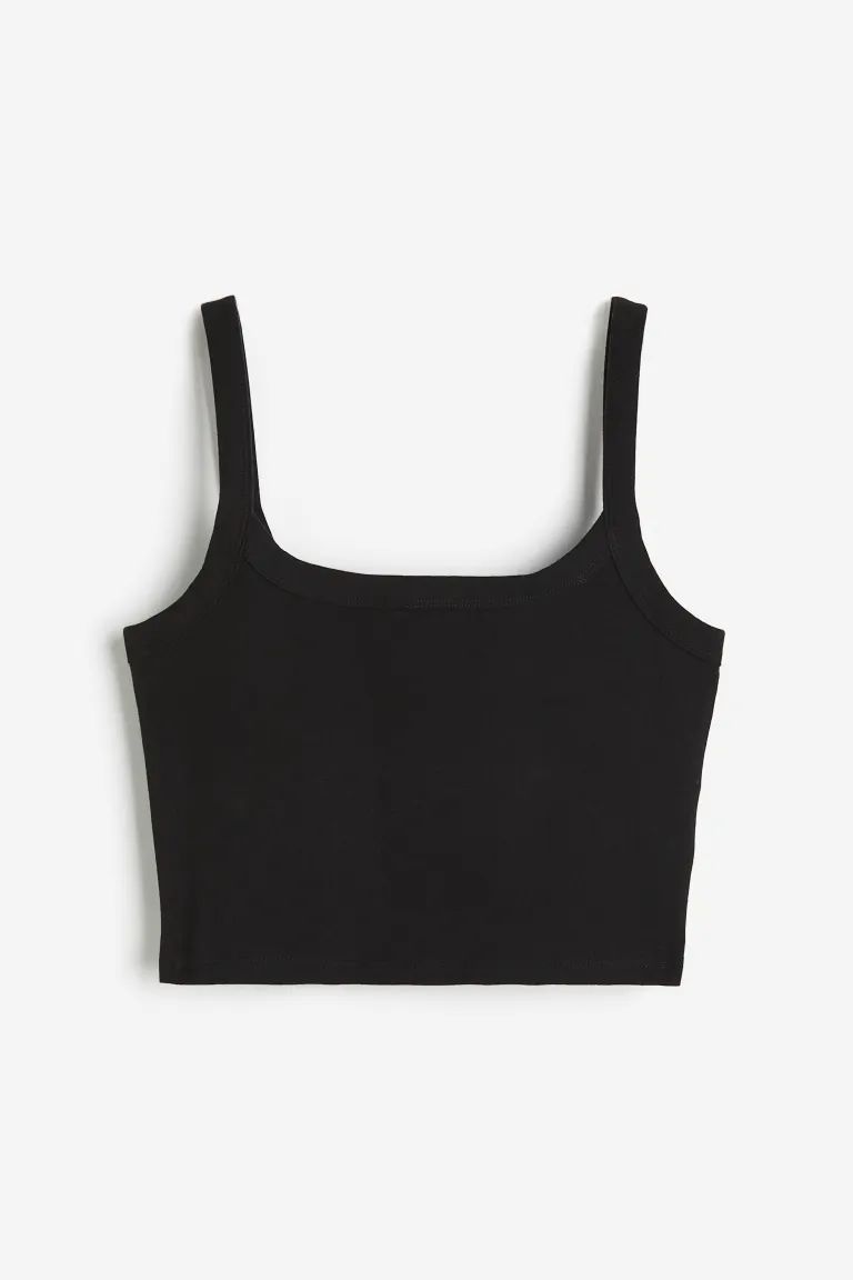 Kurzes Trägertop - Eckiger Ausschnitt - Ärmellos - Schwarz - Ladies | H&M DE | H&M (DE, AT, CH, NL, FI)