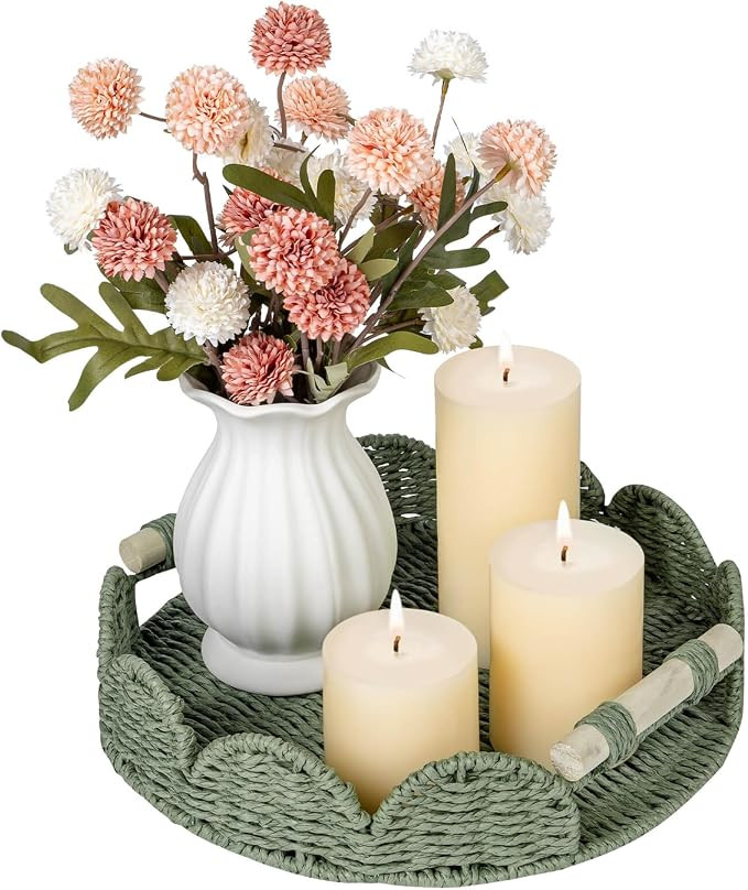 CubesLand Round Scalloped Decorative Centerpiece Tray for Coffee Table | Amazon (US)