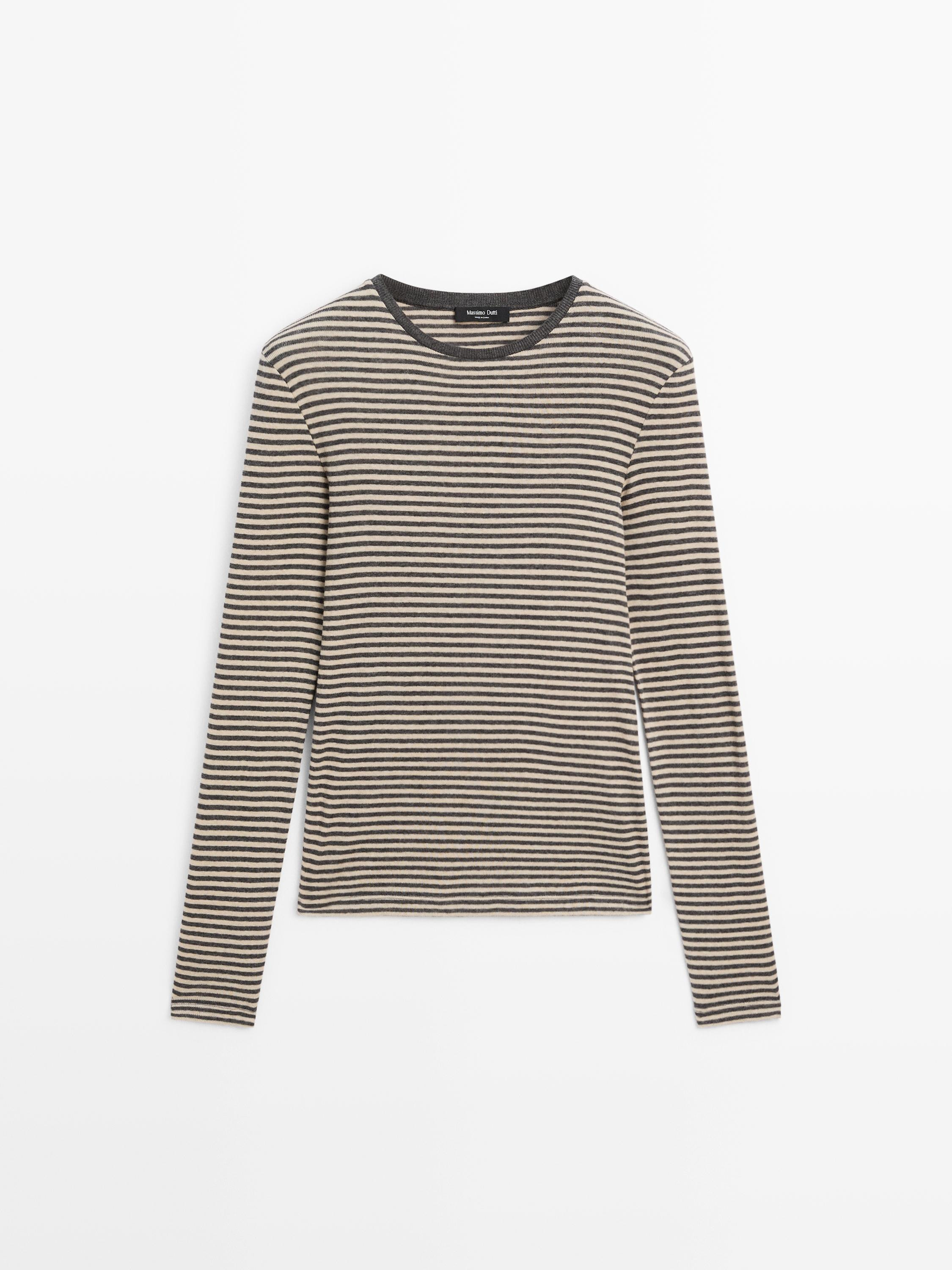 Long-sleeve cotton blend T-shirt | Massimo Dutti UK