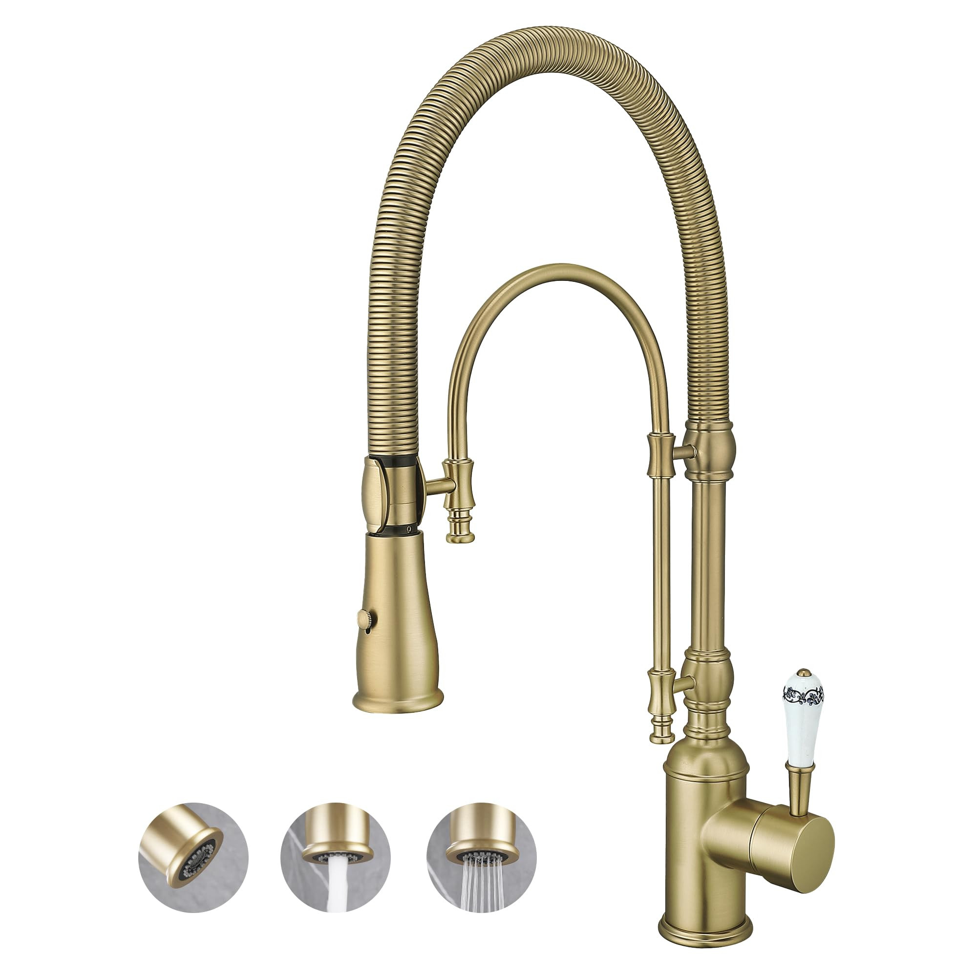 Antique High Arc Classical Single Handle Spring Kitchen Faucet with Pull Down Sprayer, Swiveling ... | Amazon (US)