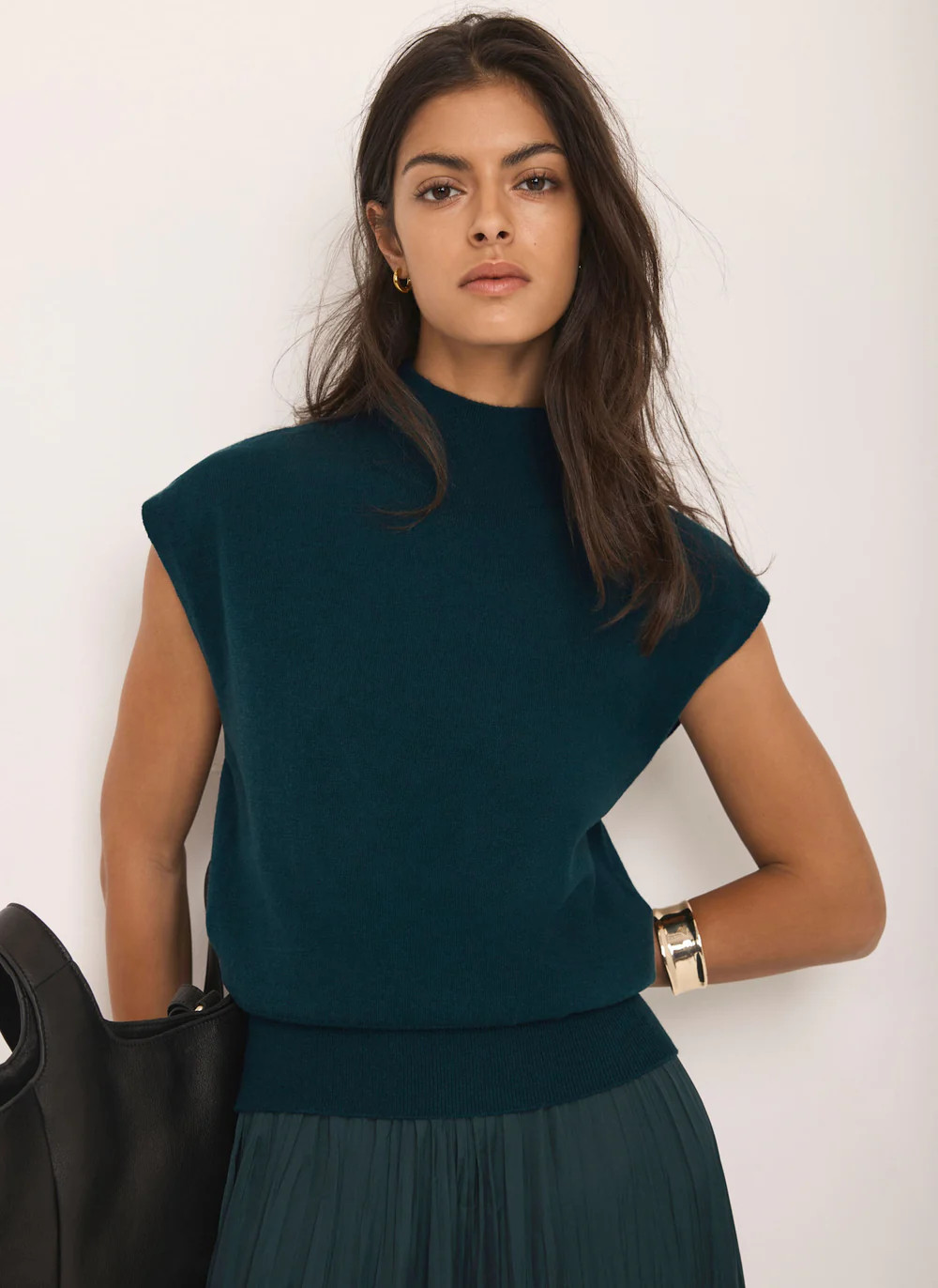 Teal Wool Blend Sleeveless Knit Top | Mint Velvet