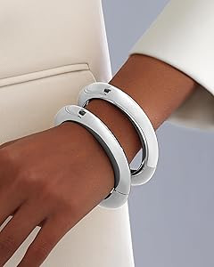 2pcs Gold Bangle Bracelets for Women, Trendy Hinged Cuff Open Wide Chunky Gold Bracelet Stack Arm... | Amazon (US)