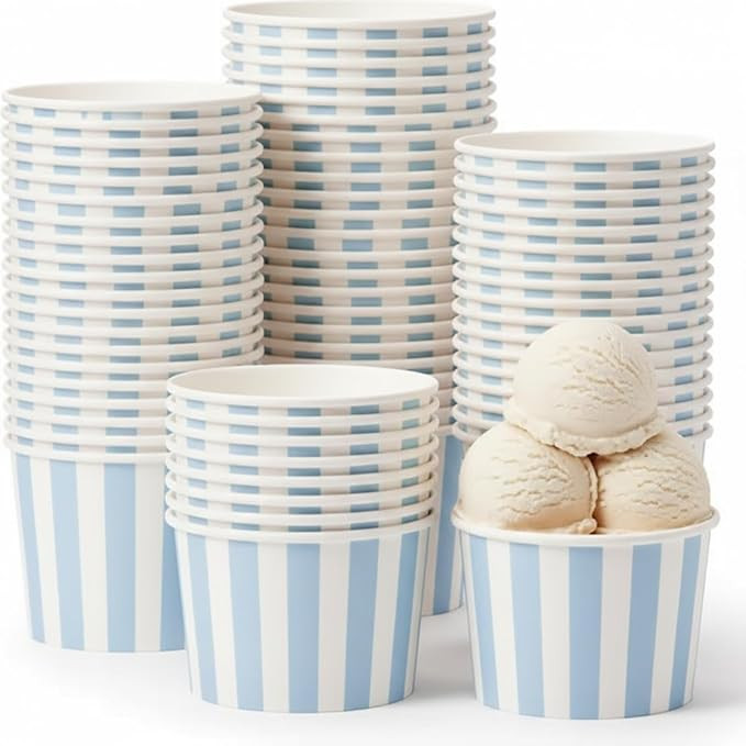 50 Count Blue Striped Ice Cream Cups Disposable 9 oz Ice Cream Bowls Paper Race Car Birthday Part... | Amazon (US)