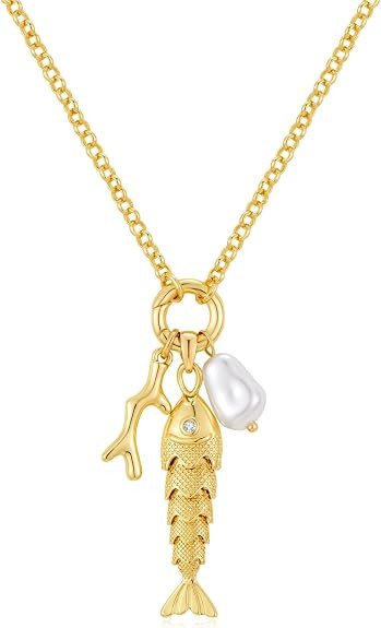 Fish Necklace for Women Gold Plated Fish Pendant Adjustable Necklace Bohemian Beach Jewelry | Amazon (US)