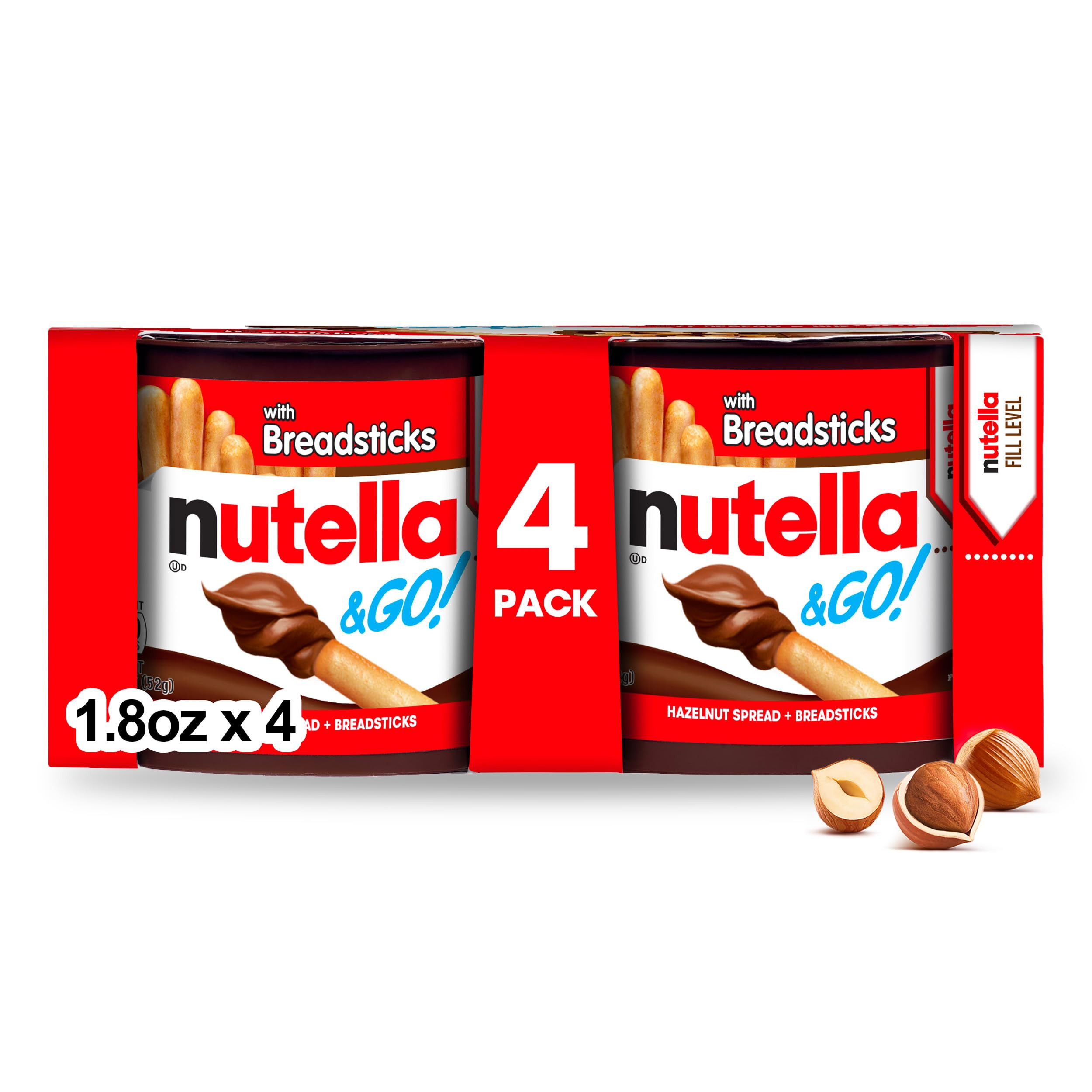 Nutella & GO! 4 Pack, Hazelnut and Cocoa Spread with Breadsticks, Snack Cups, 1.9 oz Each | Amazon (US)