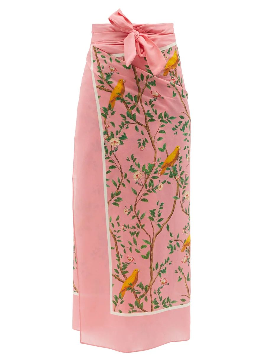 Lavanda parrot-print cotton-blend voile sarong | Agua by Agua Bendita | Matches (US)