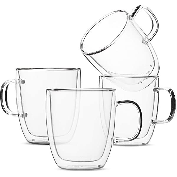 BTaT- Insulated Coffee Mug, Coffee Glass, Large, Set of 4 (16oz, 500ml), Double Wall Glass Coffee Cu | Amazon (US)