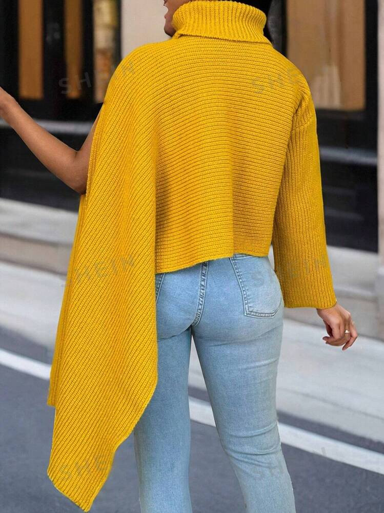 SHEIN SXY Women's Sweater, Women's Top, Knitted Yellow Stripe, Long Sleeve, Split Sleeve, Sexy Sl... | SHEIN