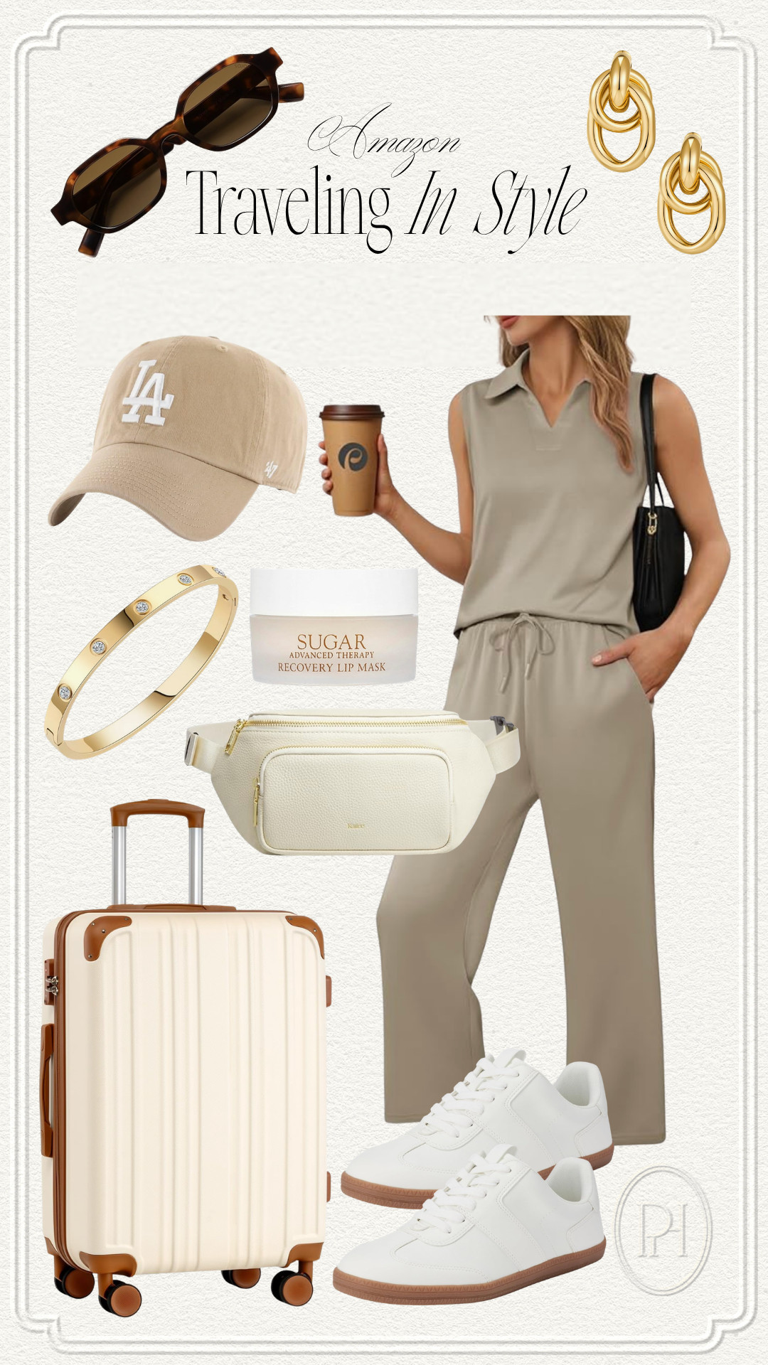 Travel looks I'm loving from Amazon!

neutral loungewear, athleisure, travel outfit, travel style, casual look, mom look, mom outfit, oval sunglasses, luggage, leather belt bag, fanny pack, neutral cap, baseball cap, gold earrings, gold bracelet, bangle bracelet, lip mask, neutral sneakers, white sneakers, trainers, tennis shoes 

 #LTKgrwm #LTKootd #LTKTravel