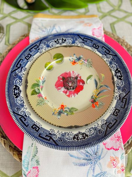 Dessert plates, blue willow, jungle themed table, leopard print plates, colorful dishes, animal print home decor 

#LTKunder100 #LTKunder50 #LTKhome