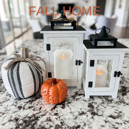 Black and white lanterns at Modern Farmhouse Glam. These are great year round! I have the large and small size.   

Fabric pumpkin only $6. Love this black and white pumpkin. Orange ceramic pumpkin lights up!  

Flameless pillar candles on timer. 

Fall, Christmas decor. Candles. Pumpkins. Walmart home  

#LTKhome #LTKsalealert #LTKfindsunder50