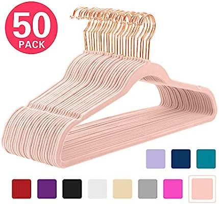 MIZGI Premium Velvet Hangers (Pack of 50) Heavyduty - Non Slip - Velvet Suit Hangers Blush Pink -... | Amazon (US)